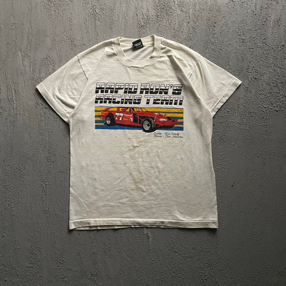 Vintage Rapid Ron's Racing Team Shirt Mens Large White 90s